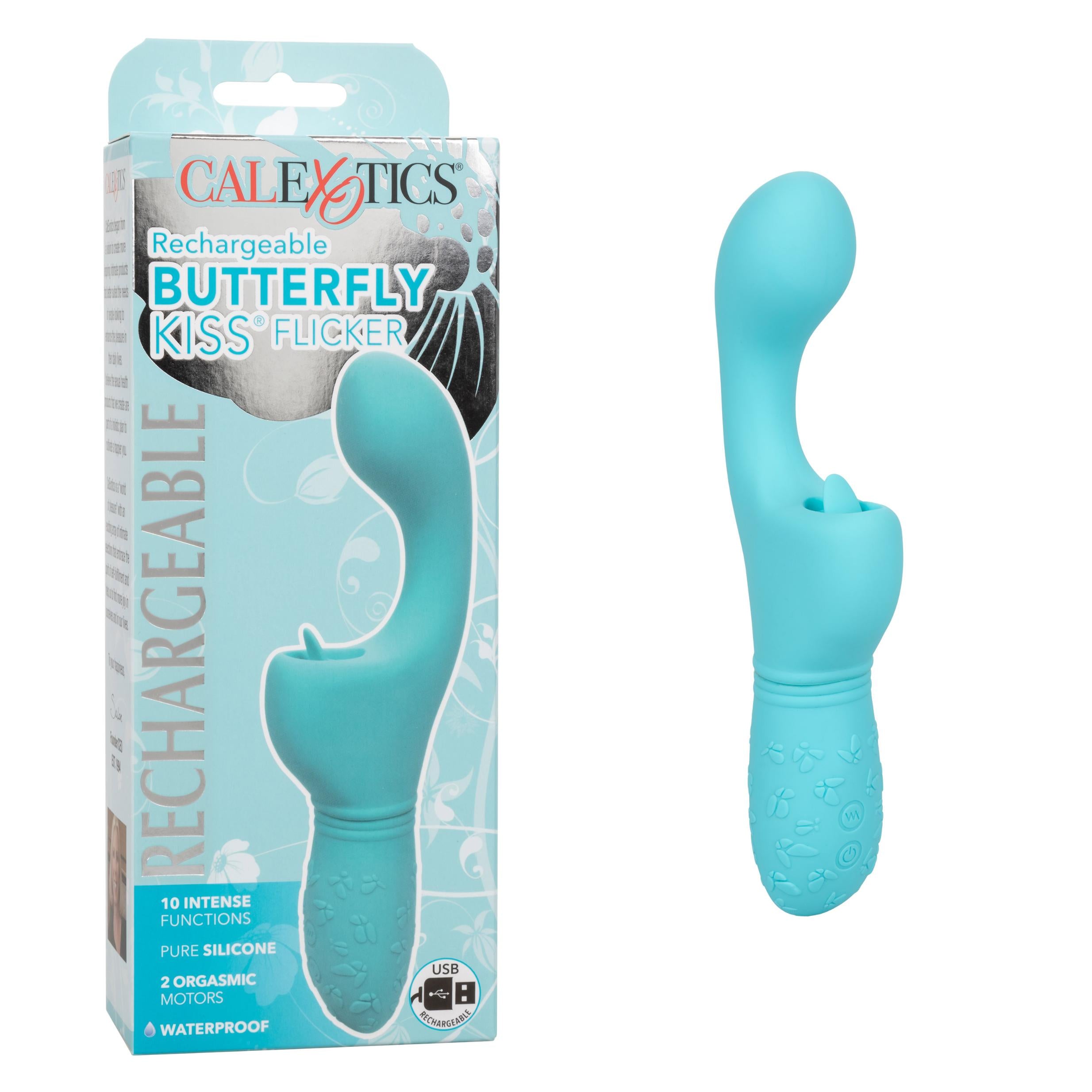 Rechargeable Butterfly Kiss Flicker - Blue-Vibrators-CalExotics-Andy's Adult World
