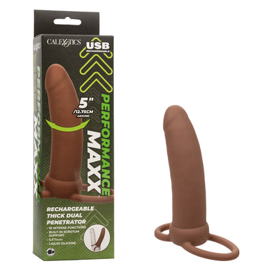 Performance Maxx Rechargeable Thick Dual Penetrator - Brown-Penis Extension & Sleeves-CalExotics-Andy's Adult World