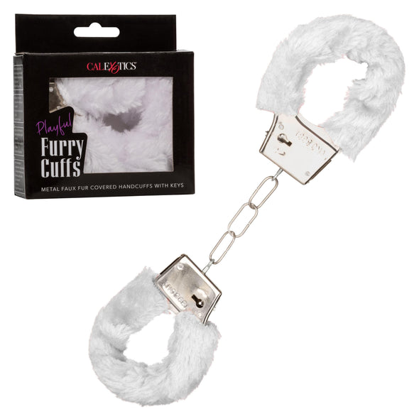Playful Furry Cuffs - White-Bondage & Fetish Toys-CalExotics-Andy's Adult World