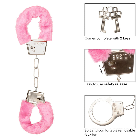 Playful Furry Cuffs - Pink-Bondage & Fetish Toys-CalExotics-Andy's Adult World