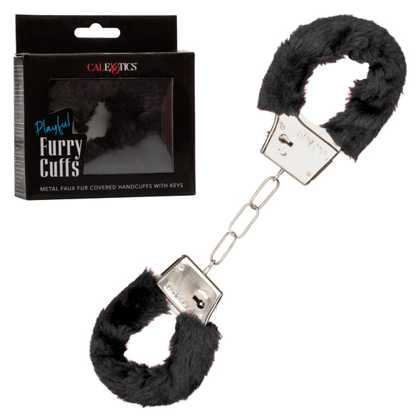 Playful Furry Cuffs - Black-Bondage & Fetish Toys-CalExotics-Andy's Adult World