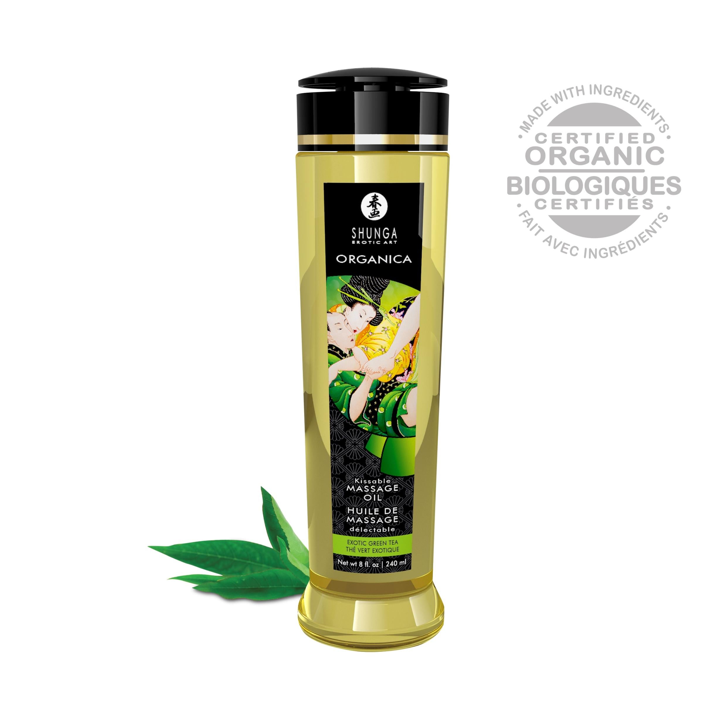 Organica Massage Oils - Green Tea - 8 Fl. Oz.-Lubricants Creams & Glides-Shunga-Andy's Adult World