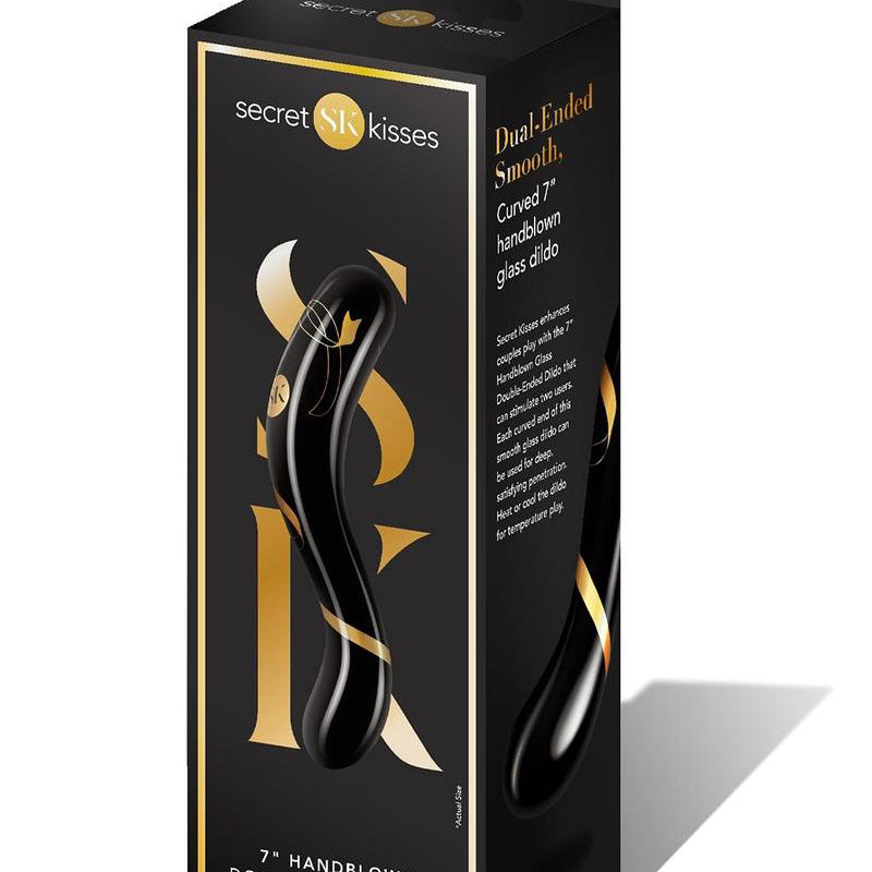 Secret Kisses - 7 Inch Handblown Double Ended Dildo - Black-Dildos & Dongs-Secret Kisses-Andy's Adult World