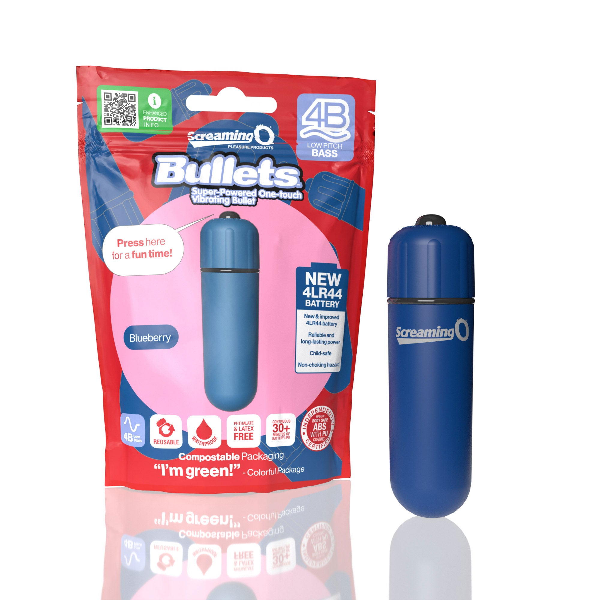 Screaming O 4b - Bullet - Super Powered One Touch Vibrating Bullet - Blueberry-Clit Stimulators-Screaming O-Andy's Adult World