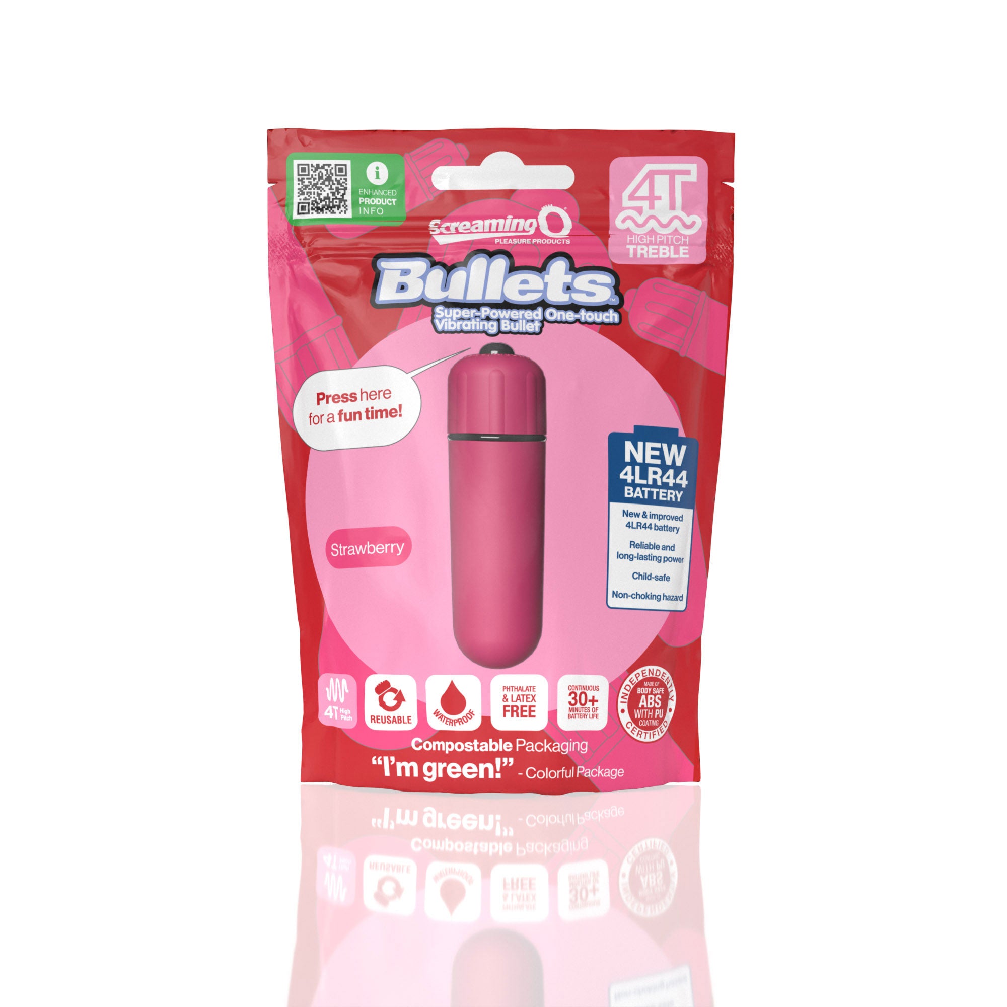 Screaming O 4t - Bullet - Super Powered One Touch Vibrating Bullet - Strawberry-Vibrators-Screaming O-Andy's Adult World