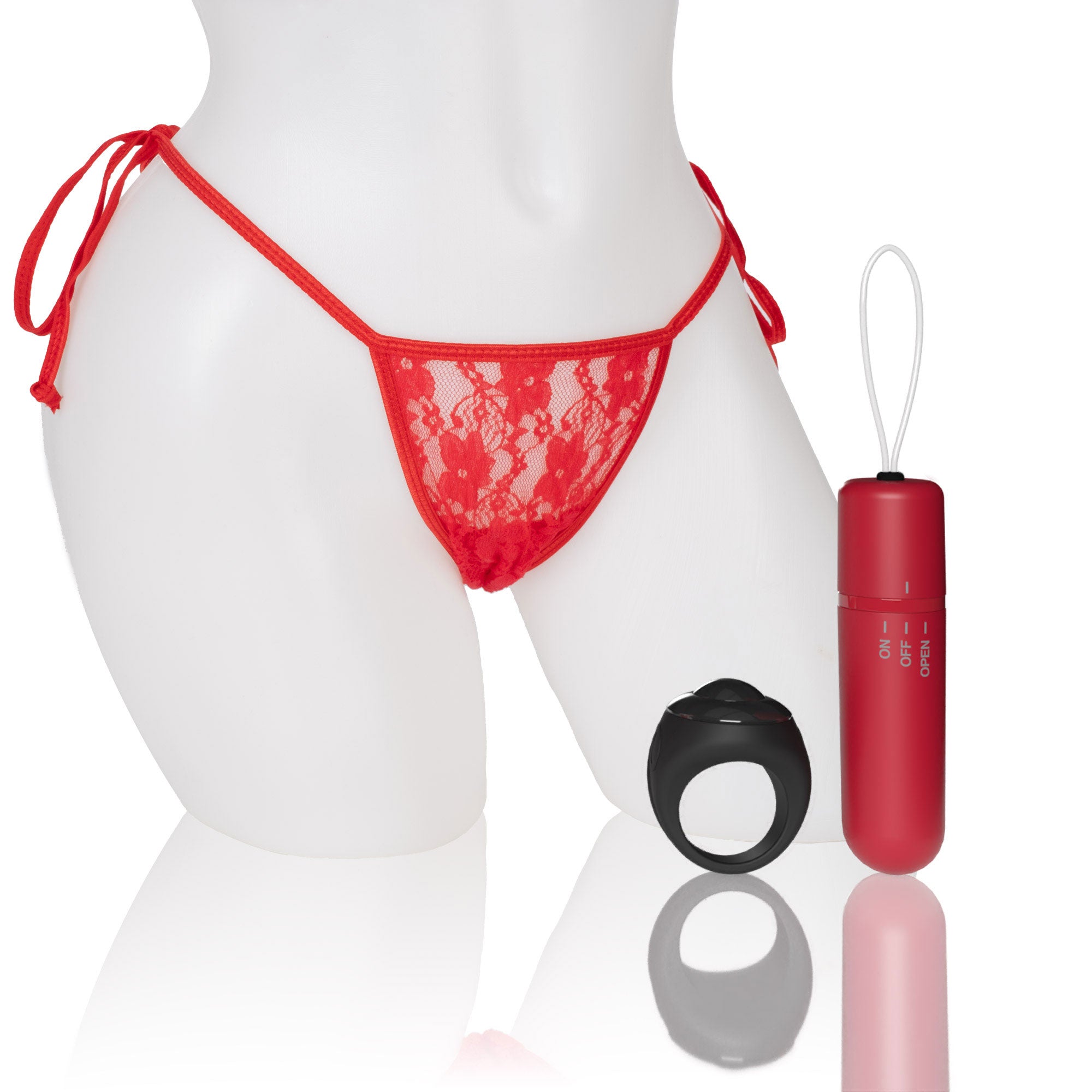 Screaming O 4t - Vibrating Panty Set With Remote Control Ring - Red-Vibrators-Screaming O-Andy's Adult World