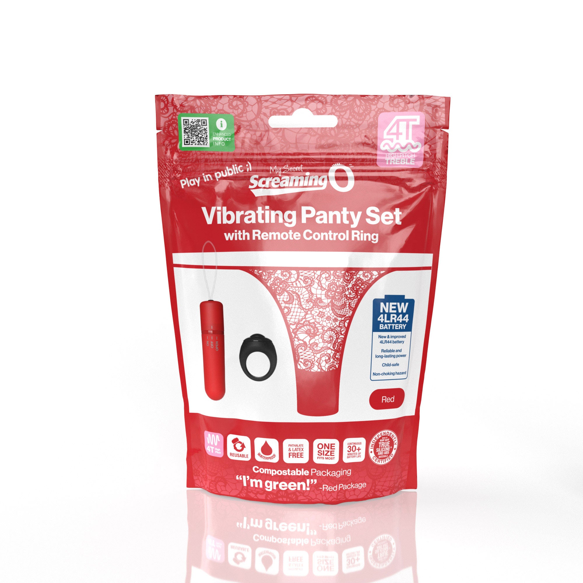 Screaming O 4t - Vibrating Panty Set With Remote Control Ring - Red-Vibrators-Screaming O-Andy's Adult World