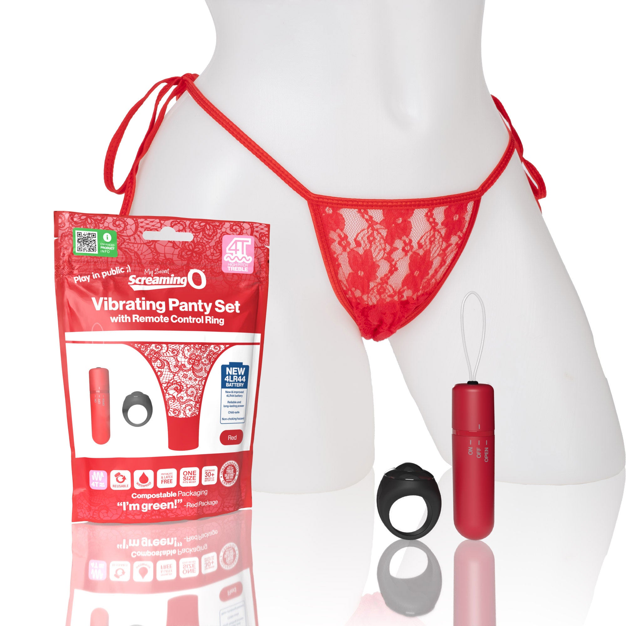 Screaming O 4t - Vibrating Panty Set With Remote Control Ring - Red-Vibrators-Screaming O-Andy's Adult World
