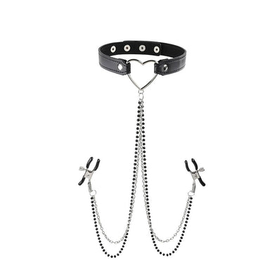 Amor Collar With Nipple Clamps - Black-Bondage & Fetish Toys-Sportsheets-Andy's Adult World