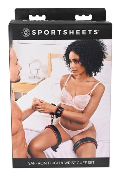 Saffron Thigh and Wrist Cuff Set - Black/red-Bondage & Fetish Toys-Sportsheets-Andy's Adult World