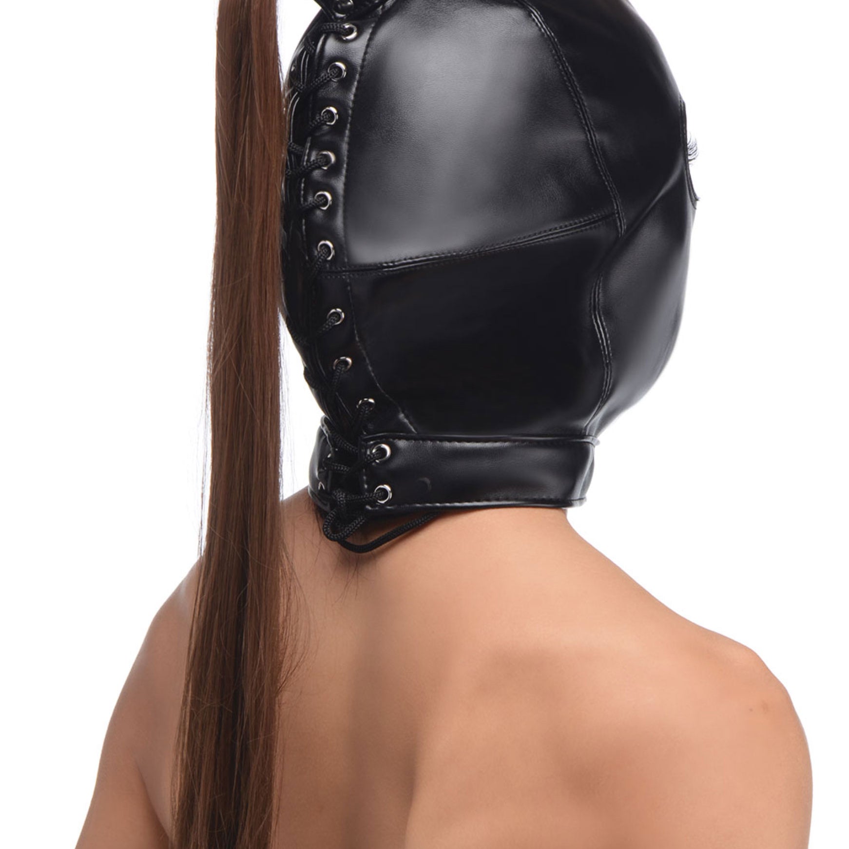 Ponytail Bondage Hood - Black-Bondage & Fetish Toys-XR Brands Strict-Andy's Adult World