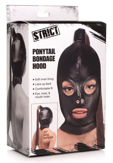 Ponytail Bondage Hood - Black-Bondage & Fetish Toys-XR Brands Strict-Andy's Adult World
