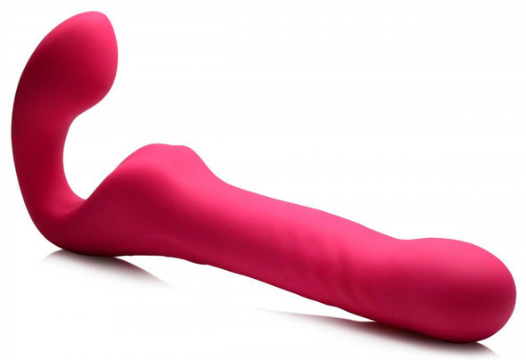 Mighty-Thrust Thrusting and Vibrating Strapless Strap-on With Remote - Pink-Vibrators-XR Brands Strap U-Andy's Adult World