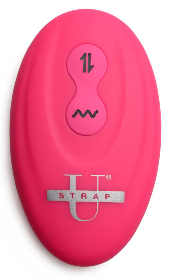 Mighty-Thrust Thrusting and Vibrating Strapless Strap-on With Remote - Pink-Vibrators-XR Brands Strap U-Andy's Adult World