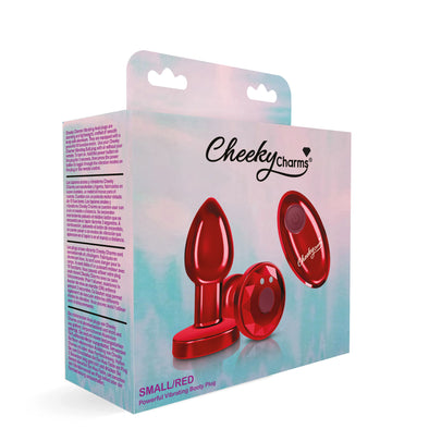 Cheeky Charms - Rechargeable Vibrating Metal Butt Plug With Remote Control - Red - Small - Preorder Only-Anal Toys & Stimulators-Viben-Andy's Adult World