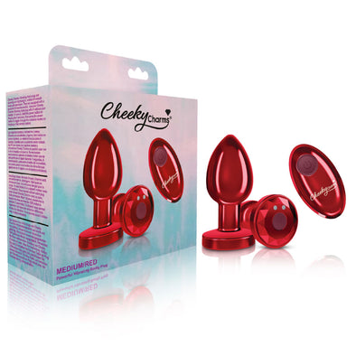 Cheeky Charms - Rechargeable Vibrating Metal Butt Plug With Remote Control - Red - Medium - Preorder Only-Anal Toys & Stimulators-Viben-Andy's Adult World