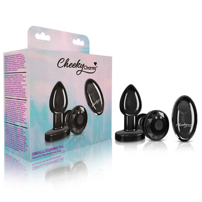 Cheeky Charms - Rechargeable Vibrating Metal Butt Plug With Remote Control - Gunmetal - Small - Preorder Only-Anal Toys & Stimulators-Viben-Andy's Adult World