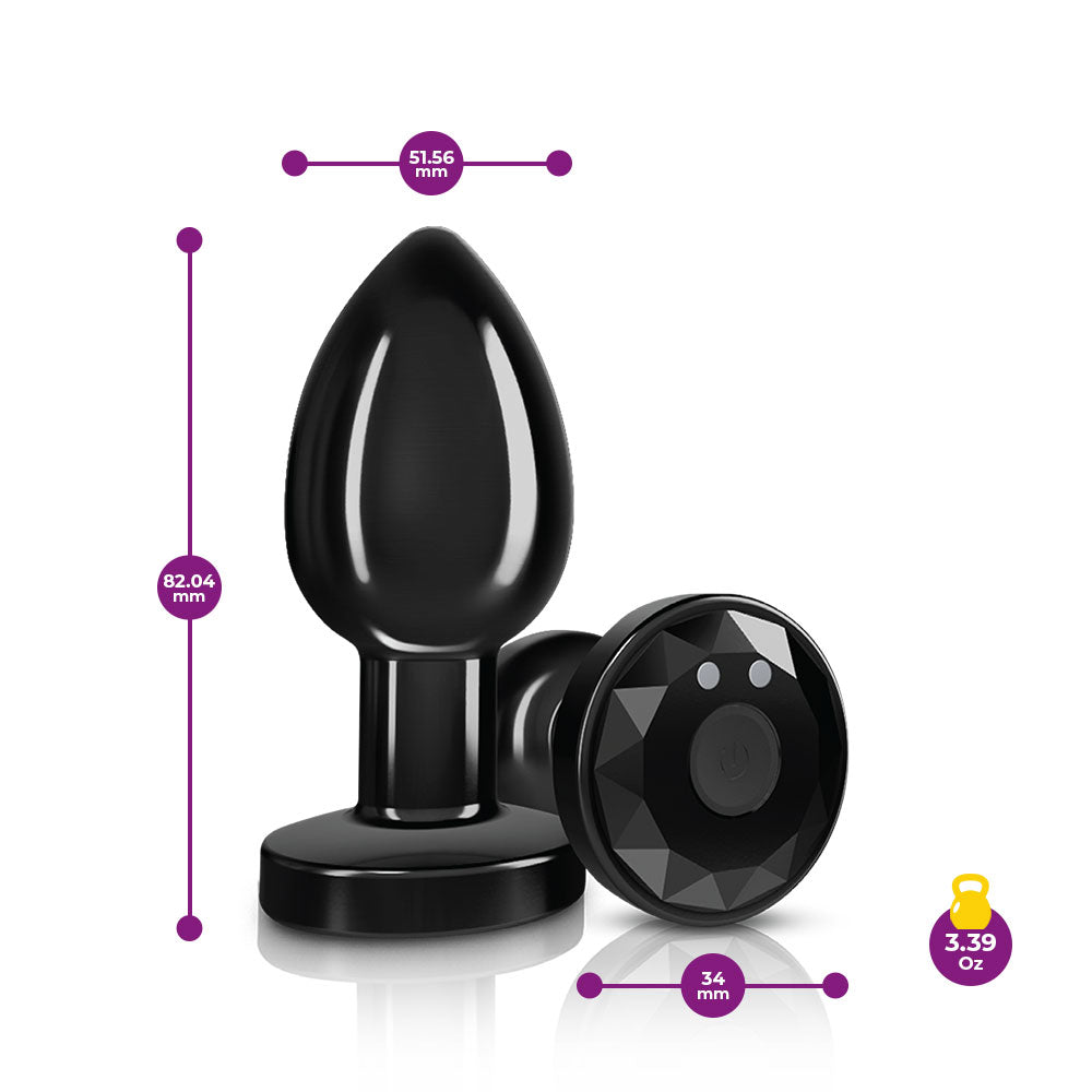 Cheeky Charms - Rechargeable Vibrating Metal Butt Plug With Remote Control - Gunmetal - Medium - Preorder Only-Anal Toys & Stimulators-Viben-Andy's Adult World