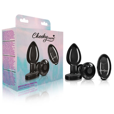 Cheeky Charms - Rechargeable Vibrating Metal Butt Plug With Remote Control - Gunmetal - Medium - Preorder Only-Anal Toys & Stimulators-Viben-Andy's Adult World