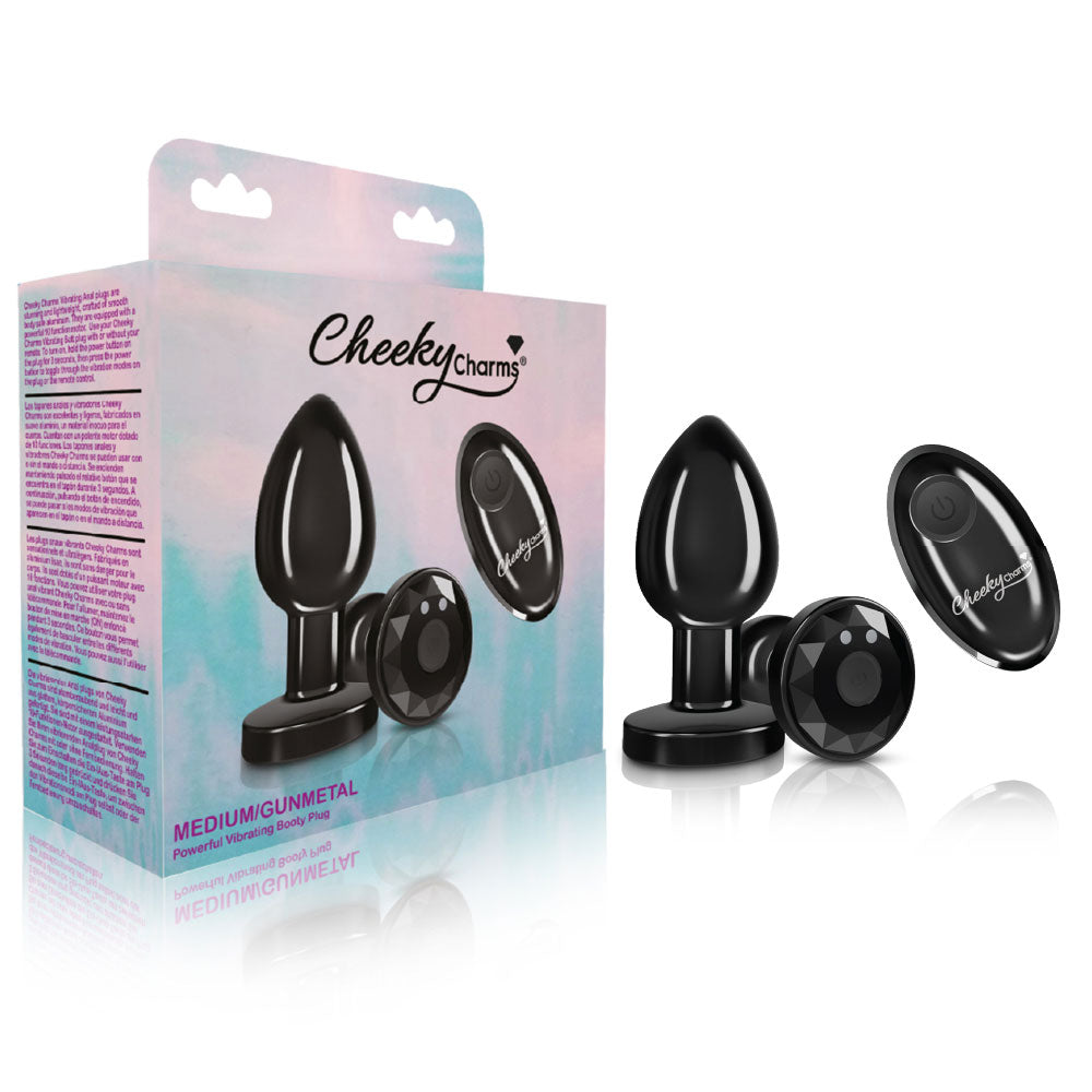 Cheeky Charms - Rechargeable Vibrating Metal Butt Plug With Remote Control - Gunmetal - Medium - Preorder Only-Anal Toys & Stimulators-Viben-Andy's Adult World