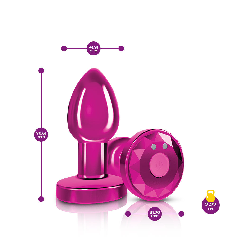 Cheeky Charms - Rechargeable Vibrating Metal Butt Plug With Remote Control - Pink - Small - Preorder Only-Anal Toys & Stimulators-Viben-Andy's Adult World