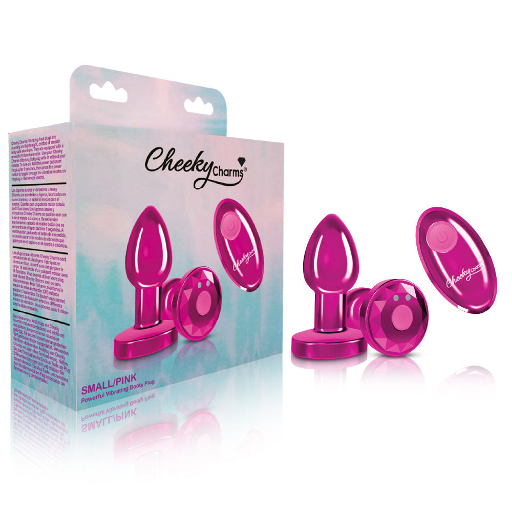 Cheeky Charms - Rechargeable Vibrating Metal Butt Plug With Remote Control - Pink - Small - Preorder Only-Anal Toys & Stimulators-Viben-Andy's Adult World