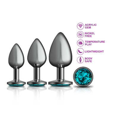 Cheeky Charms - Metal Butt Plug Gunmetal - Round - Teal - Kit - Preorder Only-Anal Toys & Stimulators-Viben-Andy's Adult World