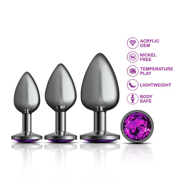 Cheeky Charms - Metal Butt Plug Gunmetal - Round - Deep Purple - Kit - Preorder Only-Anal Toys & Stimulators-Viben-Andy's Adult World