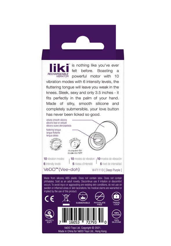 Liki Rechargeable Flicker Vibe - Deep Purple-Clit Stimulators-VeDO-Andy's Adult World