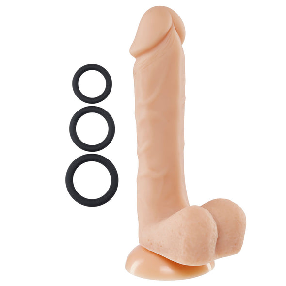 Pro Sensual Premium Silicone 8 Inch Dong With 3  Cockrings - Flesh