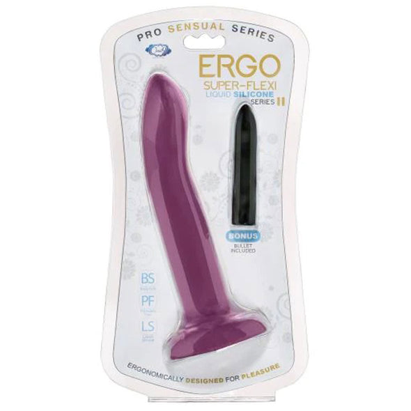 Ergo Super Flexi II Dong Soft and Flexible Liquid Silicone With Vibrator - Plum-Dildos & Dongs-Cloud 9 Novelties-Andy's Adult World