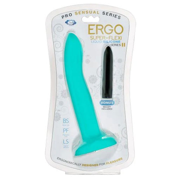 Ergo Super Flexi II Dong Soft and Flexible Liquid Silicone With Vibrator - Teal-Dildos & Dongs-Cloud 9 Novelties-Andy's Adult World
