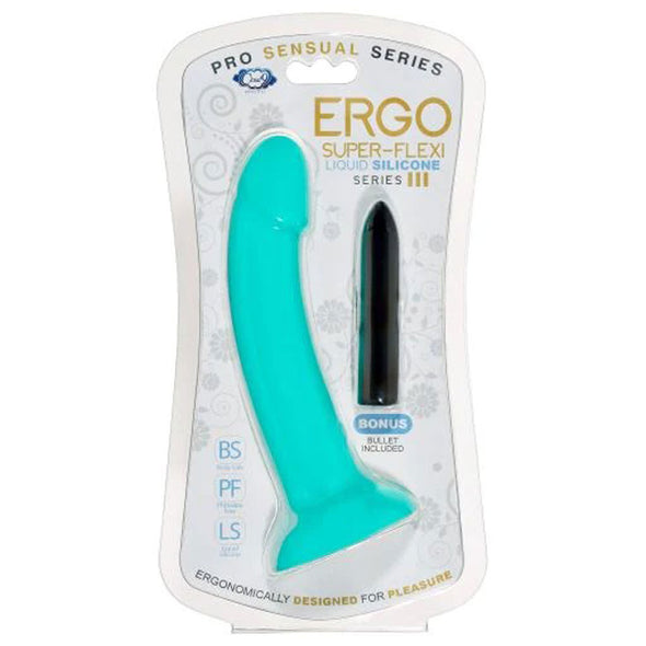 Ergo Super Flexi III Dong Soft and Flexible Liquid Silicone With Vibrator - Teal-Dildos & Dongs-Cloud 9 Novelties-Andy's Adult World