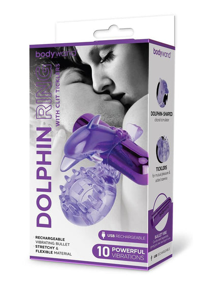Bodywand Rechargeable Dolphin Ring With Ticklers - Purple-Cockrings-Bodywand-Andy's Adult World