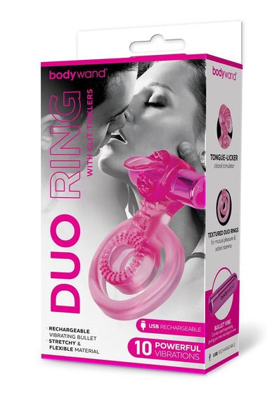Bodywand Rechargeable Duo Ring With Clit Tickler - Pink-Cockrings-Bodywand-Andy's Adult World