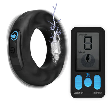 E-Stim Pro Silicone Cock Ring With Remote - Black-Bondage & Fetish Toys-XR Brands Zeus Electrosex-Andy's Adult World