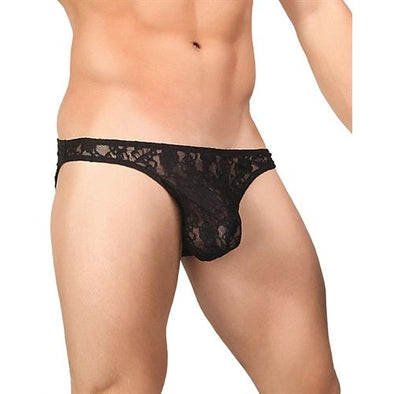 Male Stretch Lace Wonder Bikini - Large  - Black