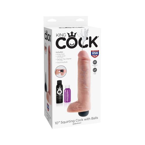 King Cock 10 Inch Squirting Cock With Balls - Light