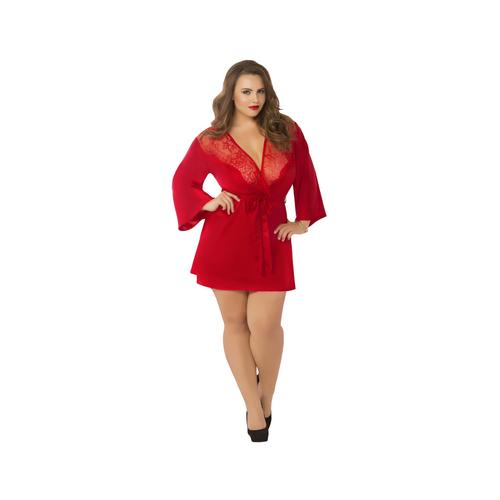 Satin &amp; Eyelash Robe - Queen Size - Red